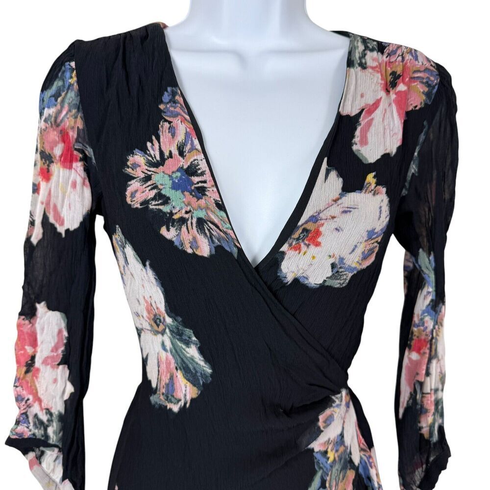 All Saints Dress Women Small Blue Dark Floral Romantic Flirtatious Ruffle Boho - Picture 4 of 12